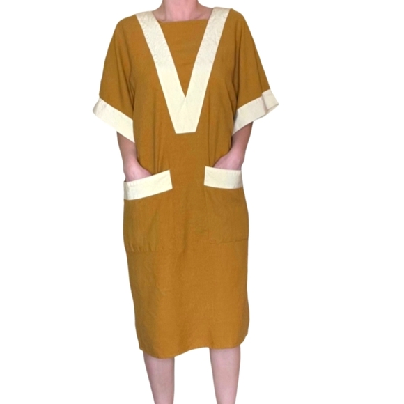 Diane Von Furstenberg Dresses & Skirts - Vintage Diane von Furstenberg Gold & Cream Silk Midi Dress | Made in Korea |